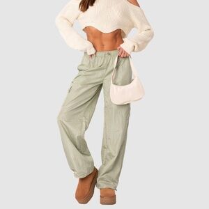 Edikted Roy Low Rise Nylon Cargo Pants Green Relaxed Y2K Utility S NWT